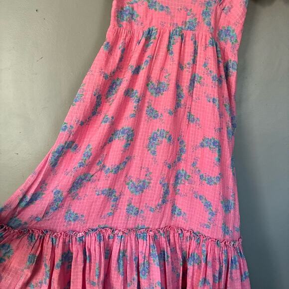 LOVESHACKFANCY CottageCore Angie Maxi Dress Puff Sleeve in Hot Pink Floral 4 S - Picture 8 of 14